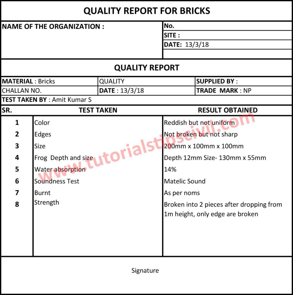 bricks quality report