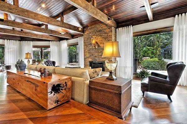 living room with rustic decor